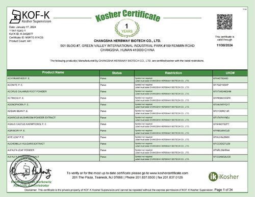 Latest company news about Herbway verlengt het KOF-K Kosher-certificaat